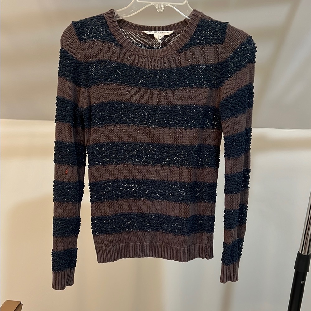 BCBGeneration Blue and Brown Shimmer Crew Neck Sweater